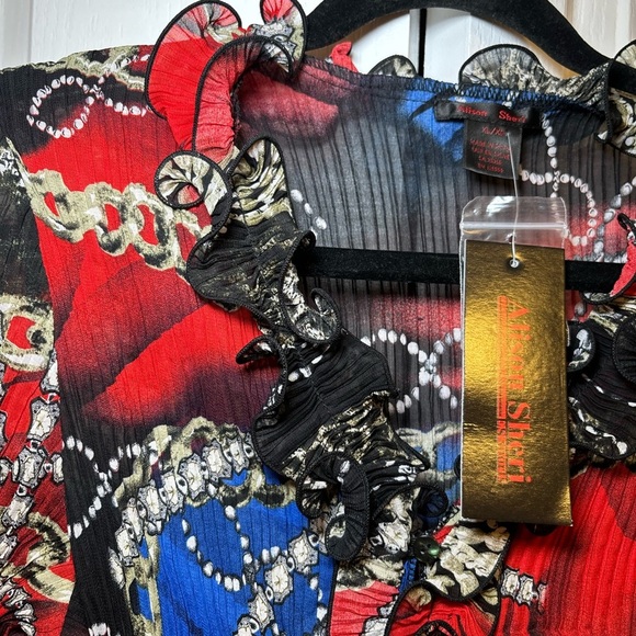 Alison Sheri - Y2K Long Sleeve Stylish Chic Red and Blue Women's Top in Size XL - Picture 11 of 11